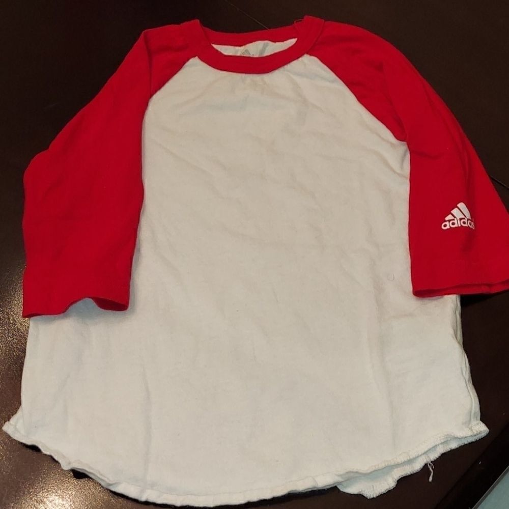 Adidas Red White 3/4 Sleeve T-Shirt Sz XS